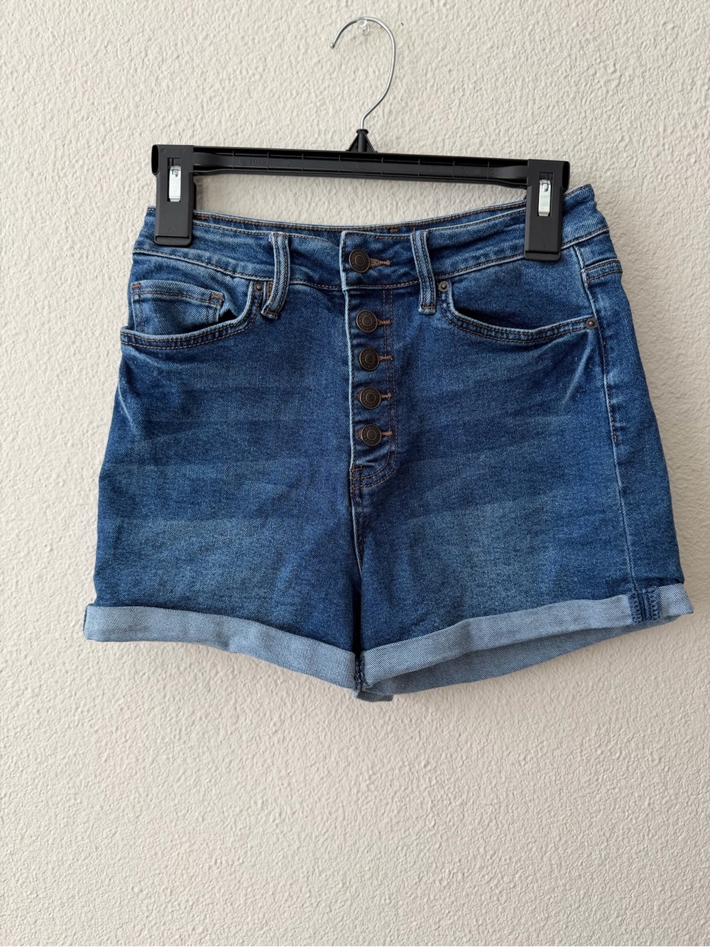 YMI Dark Blue High-Rise Button-Fly Jean Shorts